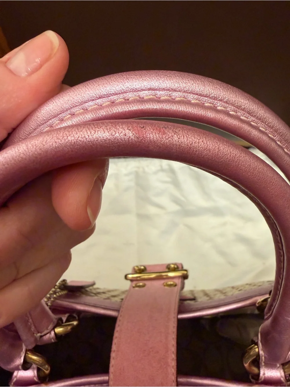 Vintage Coach Summer Satchel w/ Pink Metallic Leather, Suede & Gold Hardware